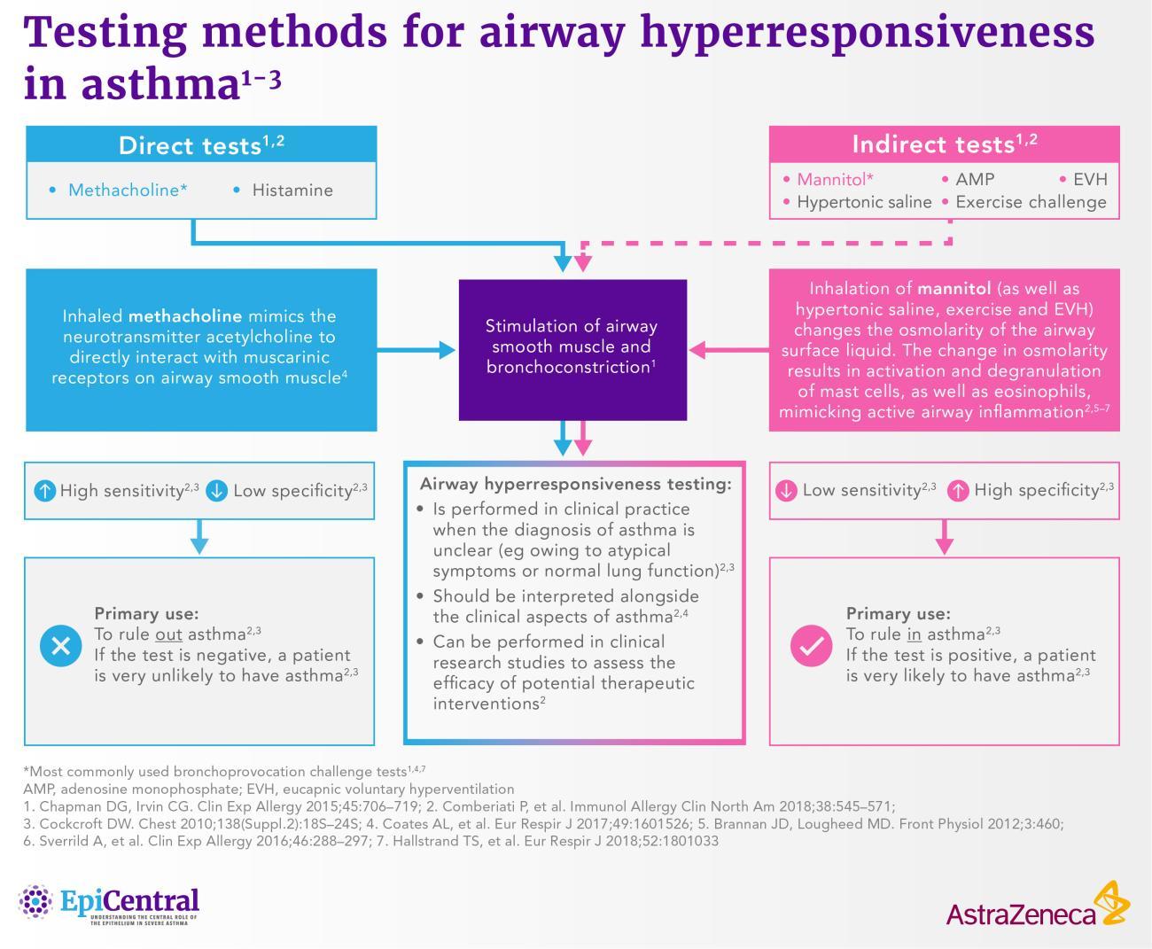 Summary of the testing methods used for airway hyperresponsiveness in asthma.